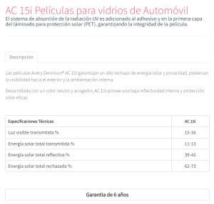 AC 15i Láminas para vidrios